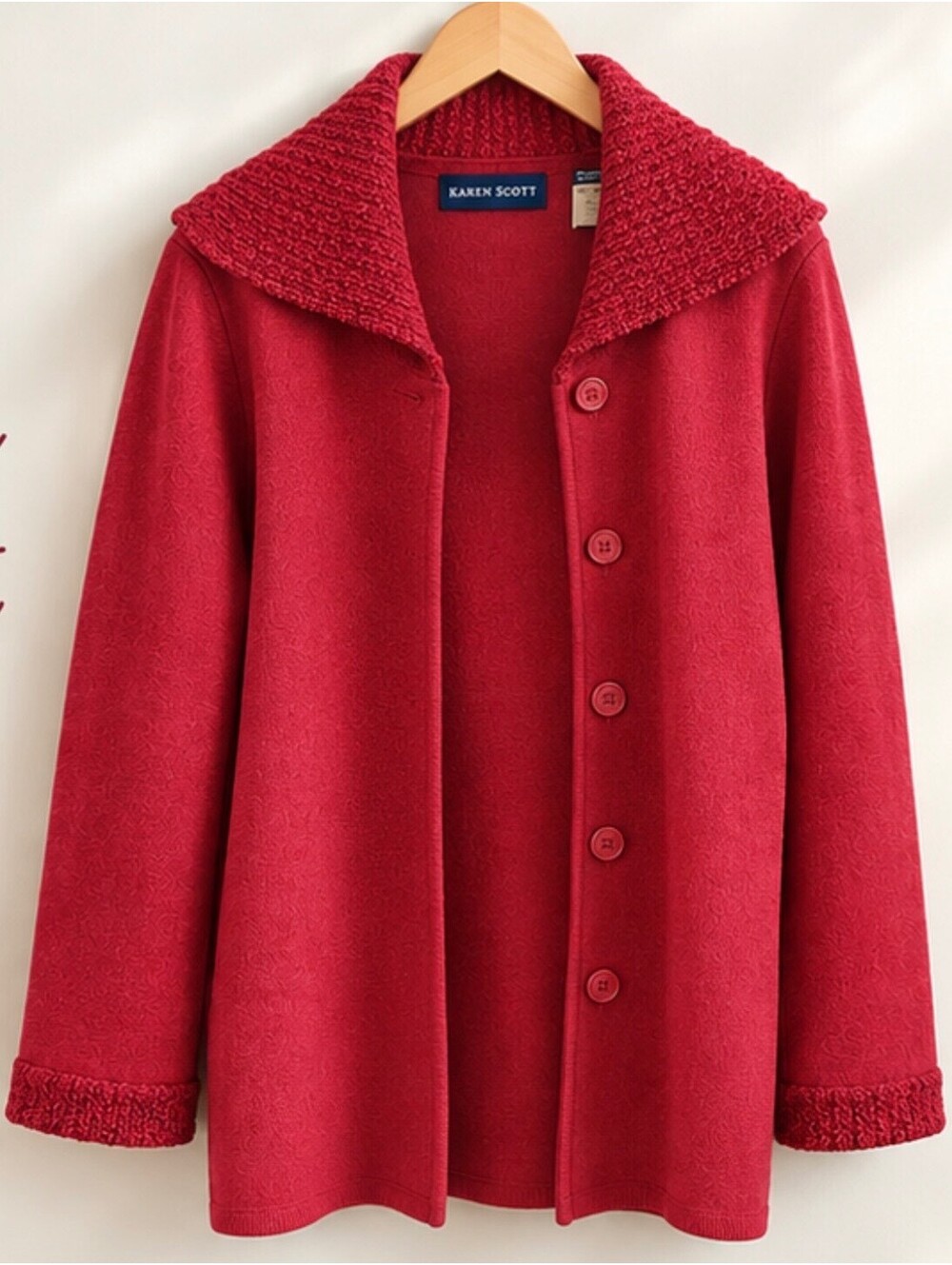 Vintage Karen Scott Red Cardigan Sweater Jacket. Medium